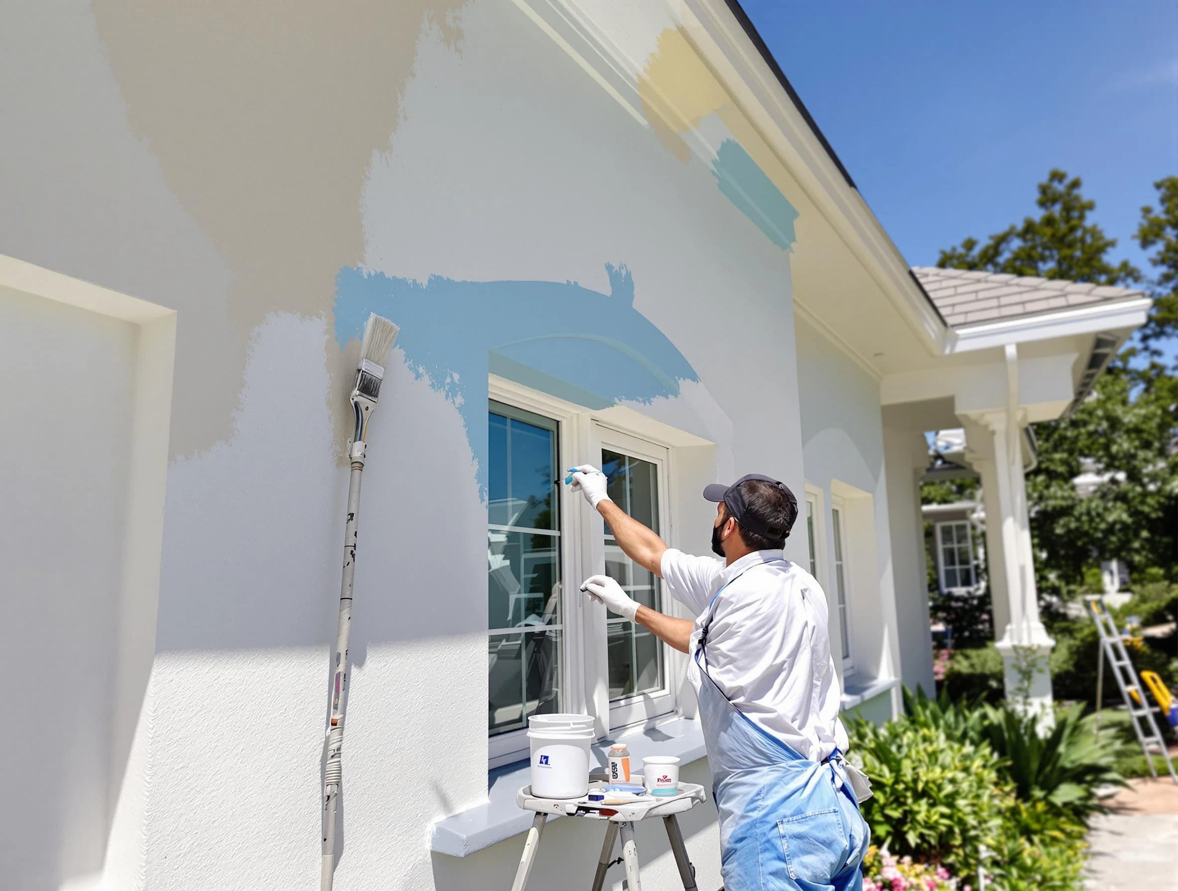 Rocky River House Painters professional painting the exterior of a house in Rocky River, OH