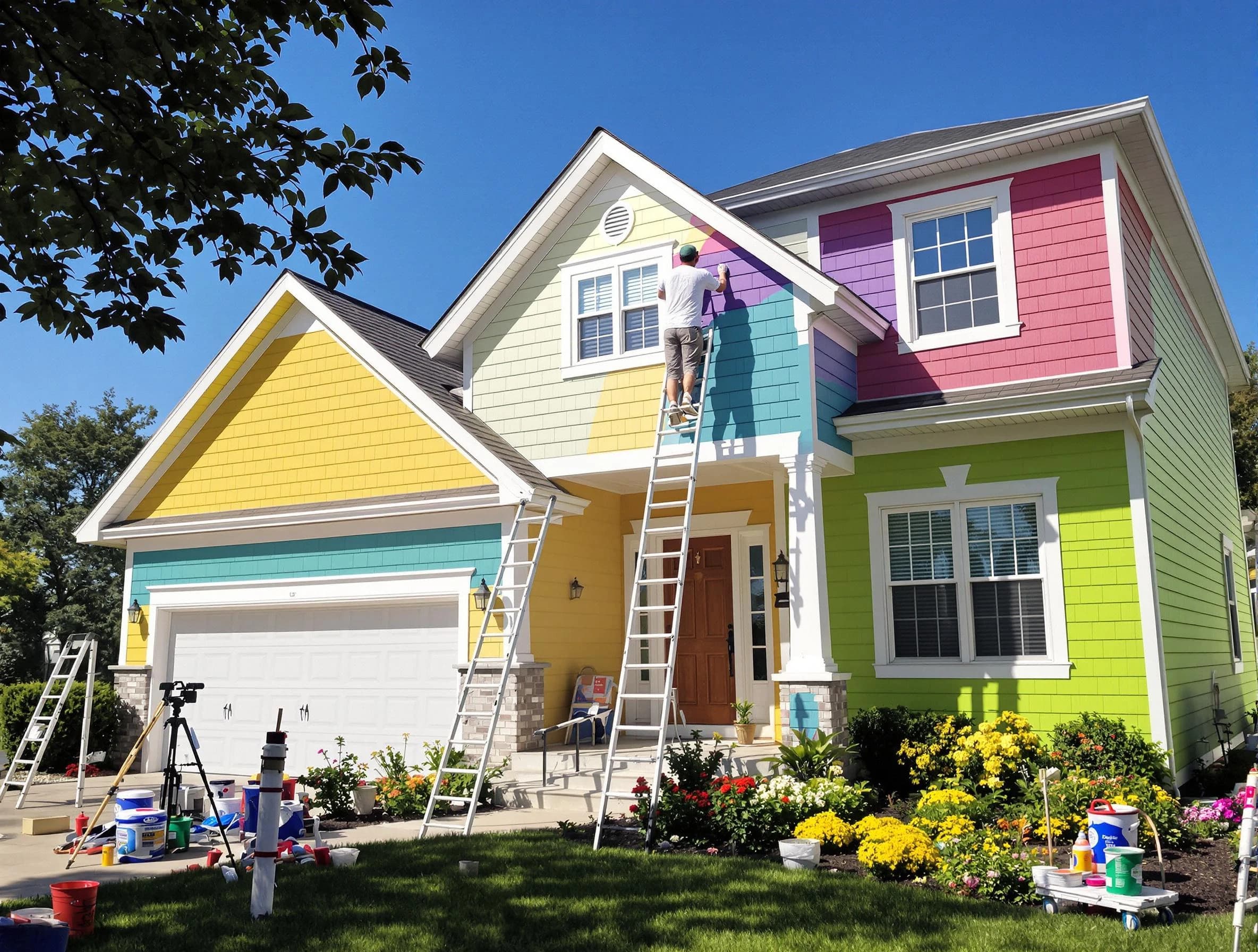 Rocky River House Painters professionals painting a home exterior in Rocky River, OH