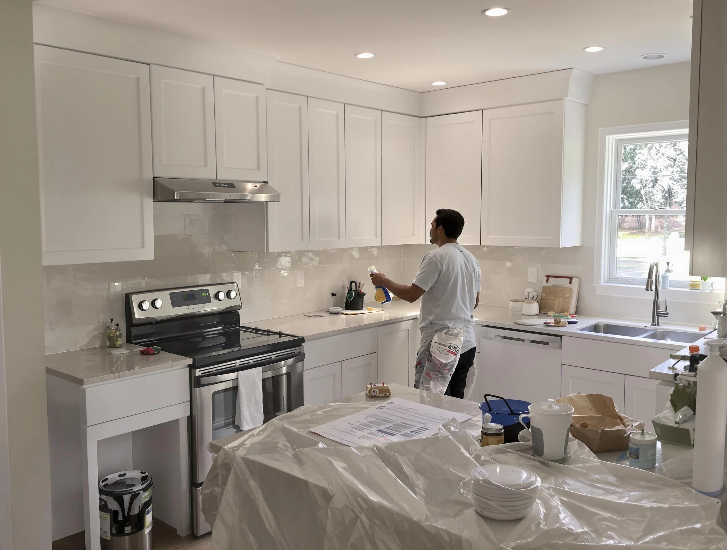 Rocky River House Painters performing detailed kitchen painting in Rocky River